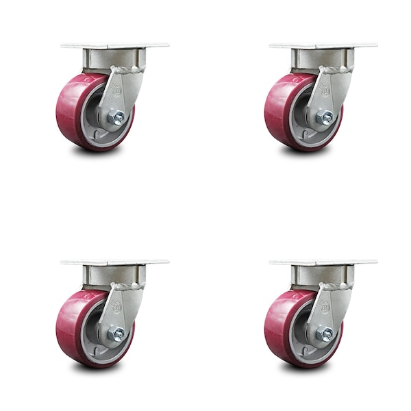4 Inch Kingpinless Poly on Aluminum Wheel Swivel Top Plate Caster SCC, 4PK